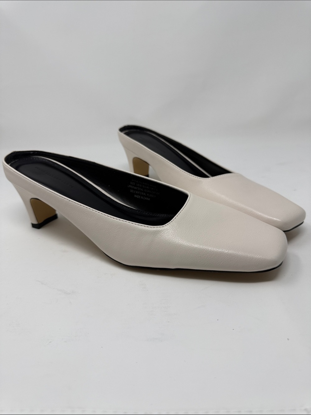 French Connection Cream Square-Toe Low Heel Mules